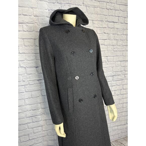 American Vintage 90s Jason Kole hooded double breasted gray long pea coat size 4 - Picture 3 of 13